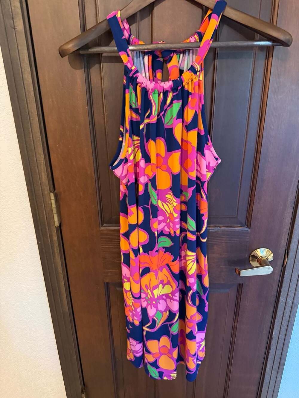 TRINA TURK Retro Floral JuJu Print Bow Back Halter Sheath Dress Size S